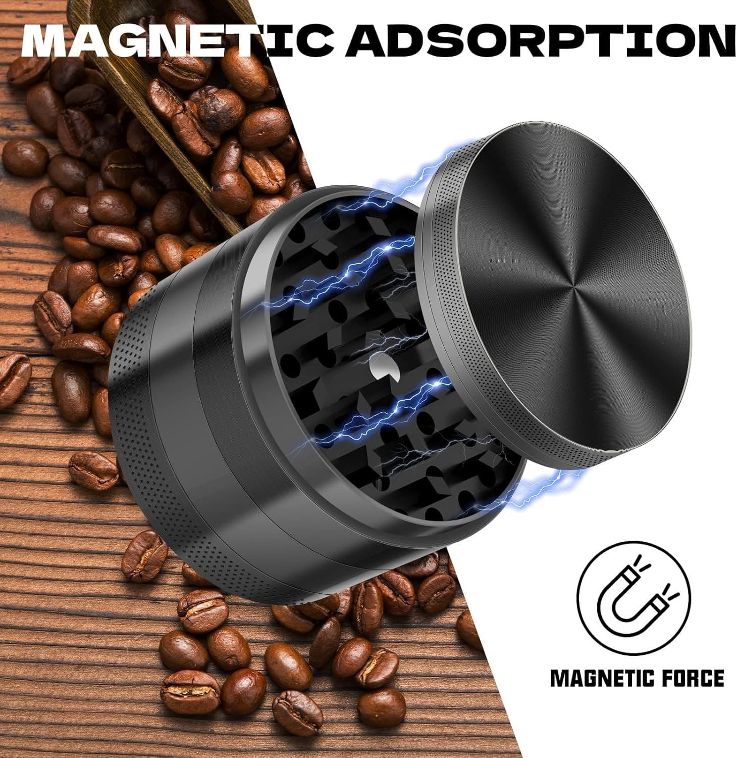 SPACE CASE Grinder Magnetic Herb - Medium 2.5 inch (BLACK) 4 Pcs - US SELLER 6