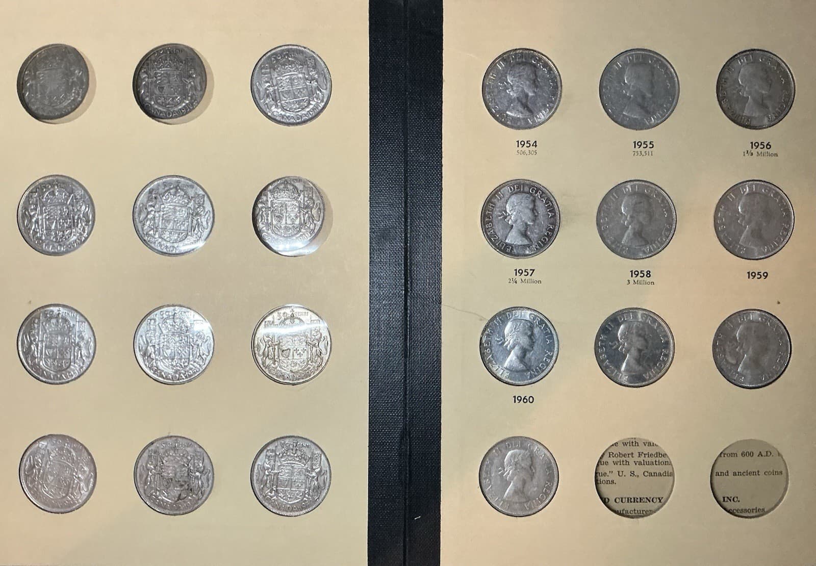 Library of Coins CANADA 50 CENTS Part 2. 1937 TO DATE 3 Coins Missing .80 Silver 4