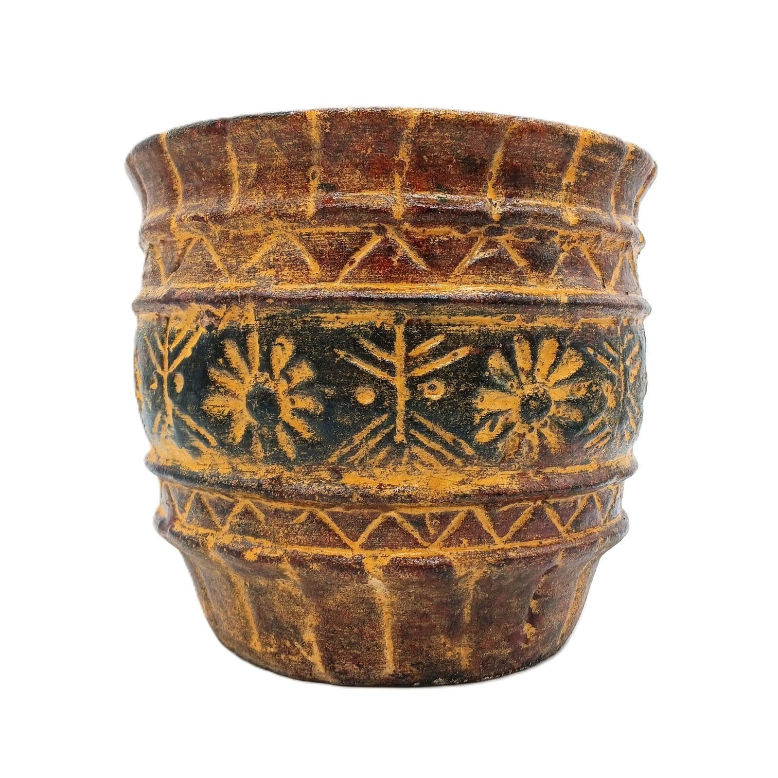 Rustic Clay Pottery Planter Mexican Flower Pot Natural Brown Ochre Black 11in 5