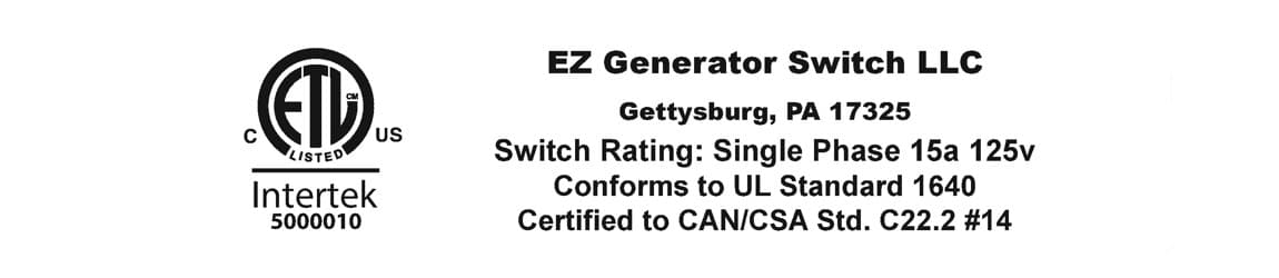 The Original EZ GENERATOR TRANSFER SWITCH - UL / CSA Approved - Made in US- 120V 4