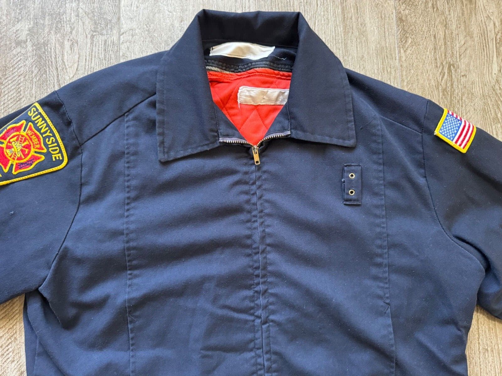 VINTAGE SUNNYSIDE FIRE DEPT WORK BLUE JACKET WITH TALON ZIPPER-MEN'S 46 2