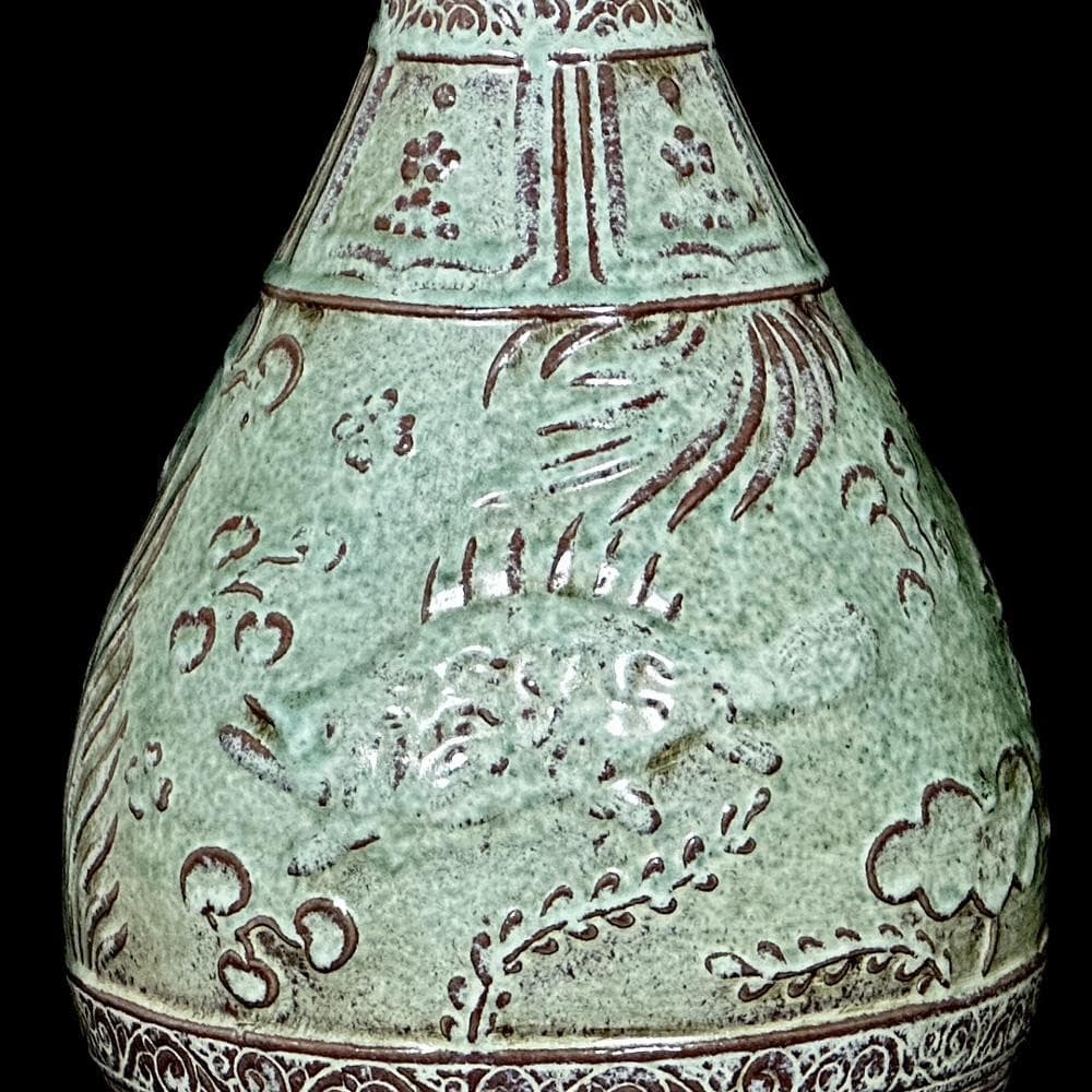 39CM Old Chinese Yaobian Glaze Vase W/fish U1486 4