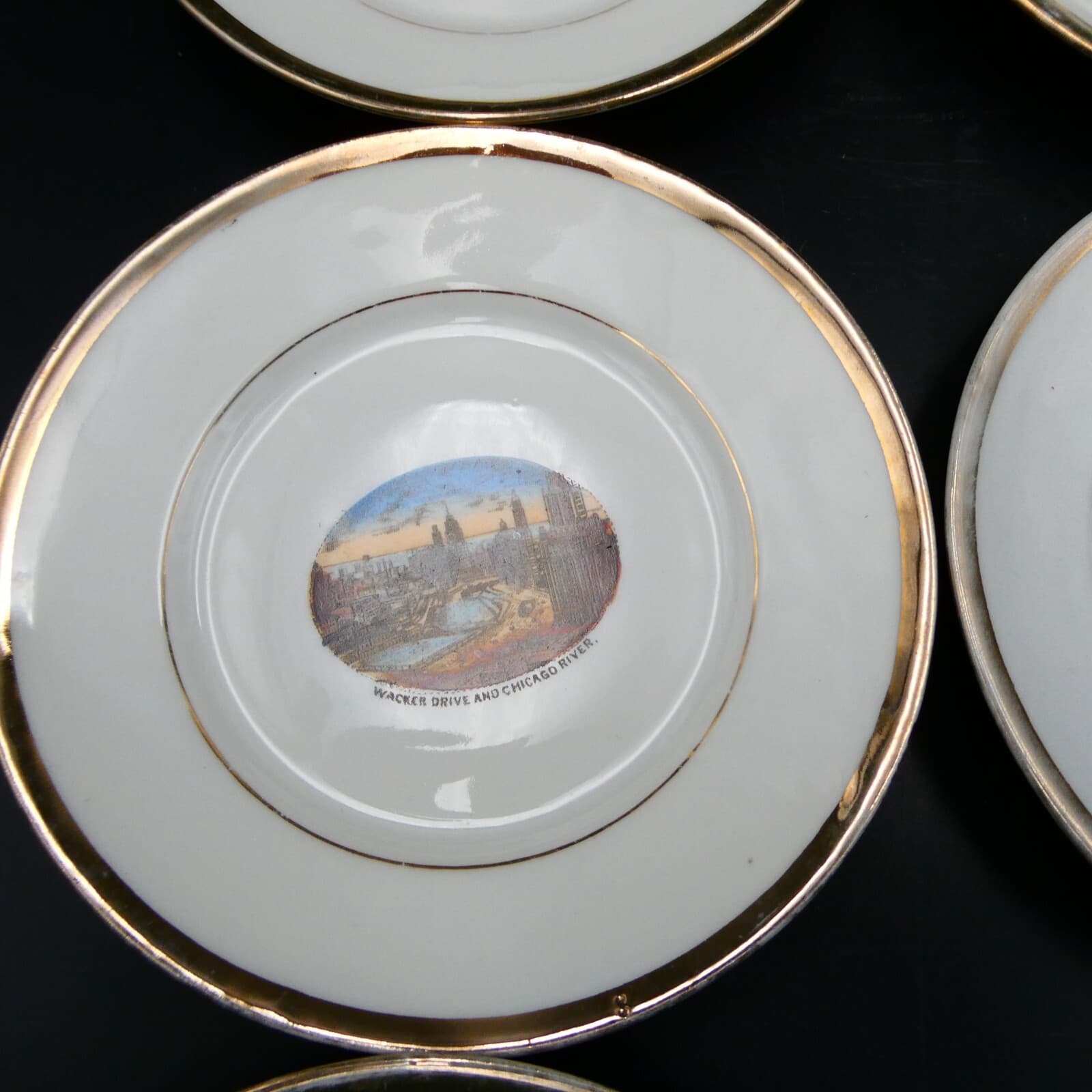 Antique Chicago Illinois Souvenir Plates Set of 6 Wacker Dr Art Institute Pier 5