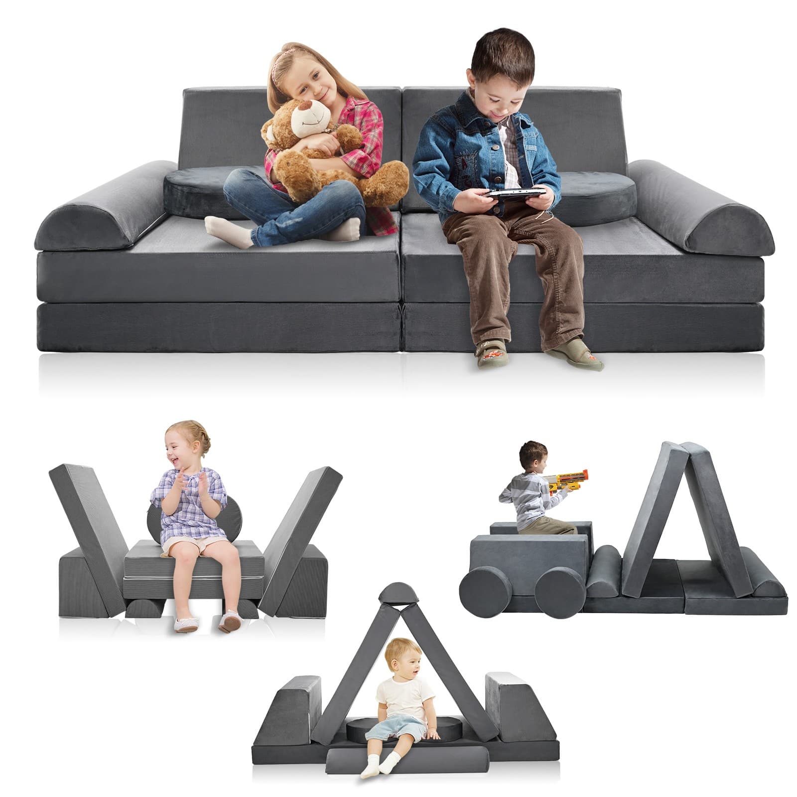 Kids Play Couch 10 pcs Modular Kids Play Couch High-density Foam Fold Out