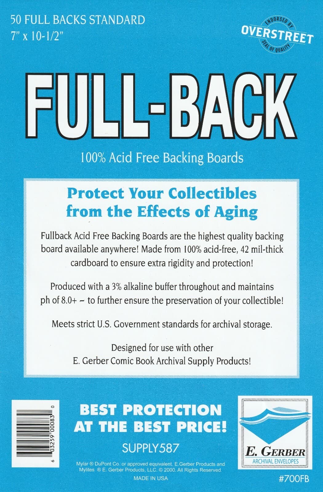 50 E. Gerber FULL-BACK Standard 42PT Archival Comic Boards 2025 Production 700FB