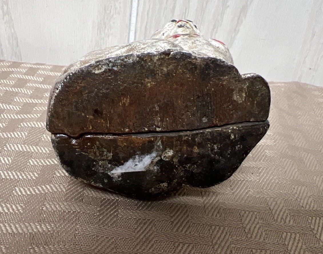 Antique Hubley? Cast Iron White Cat Red Bow Glass Eyes Coin Bank Kitty Worn 6