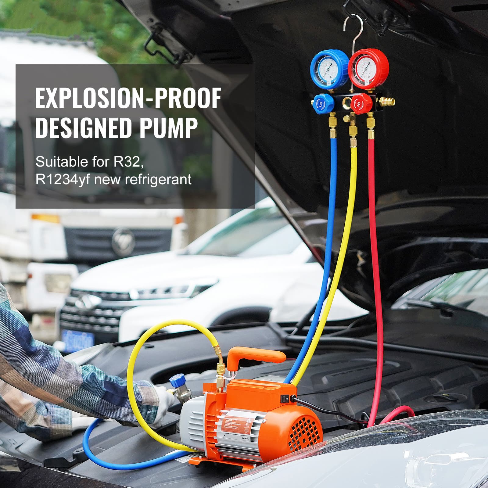 1/4 HP HVAC Vacuum Pump and Gauge Set 4 CFM Manifold Gauge Kit with Hose 2