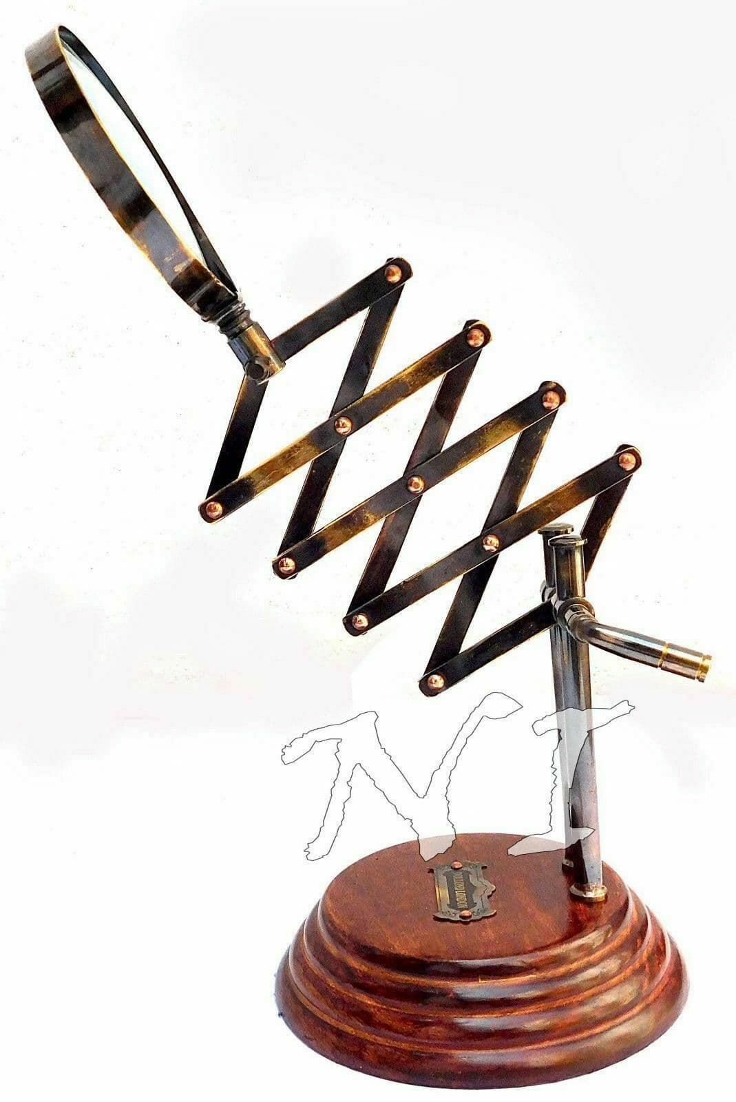 Old Desktop Channer Magnifier Brass Vintage Magnifying Glass on Wooden Stand 5