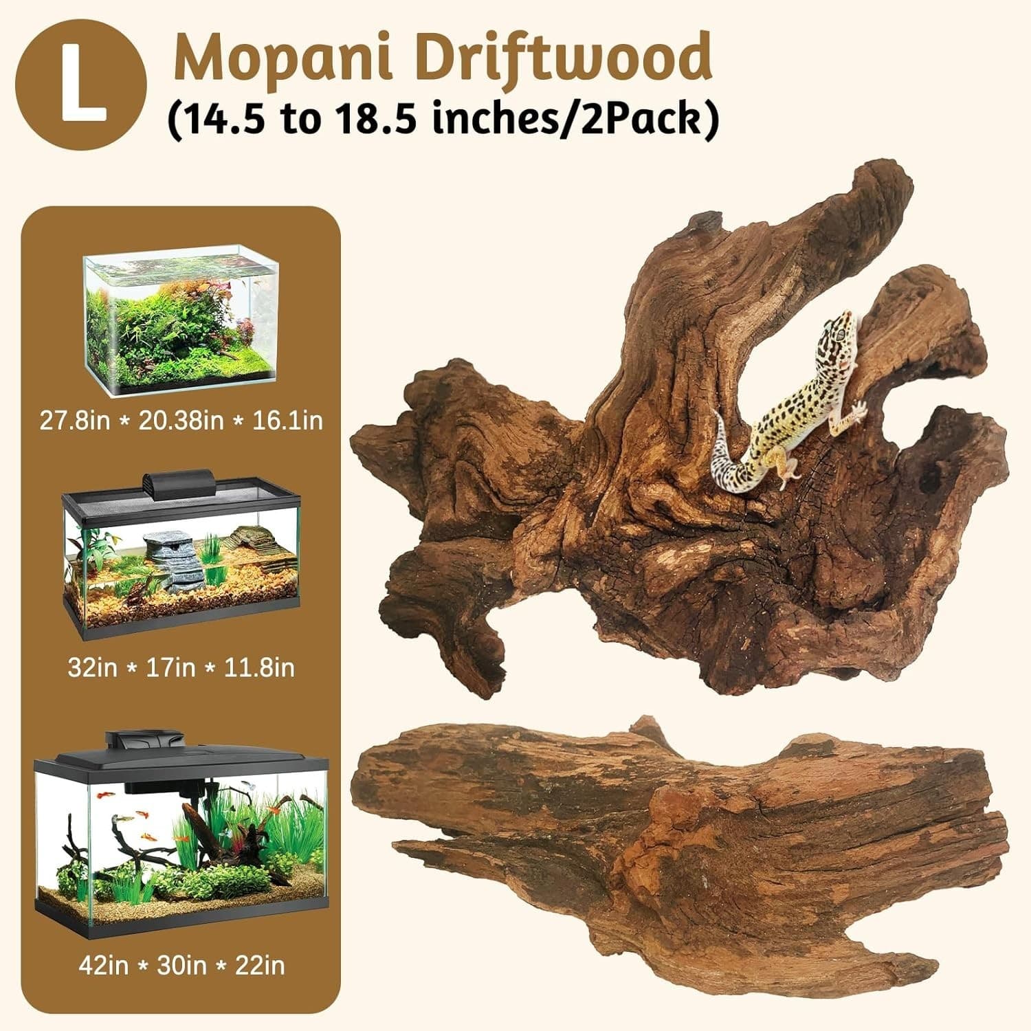 Natural Large Aquarium Driftwood 2 PCS 15"-19" for Fish Tank & Terrarium 2