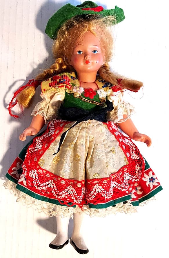 Vintage German Scandinavian (?) String Jointed Doll with Dress 9" - Darling!