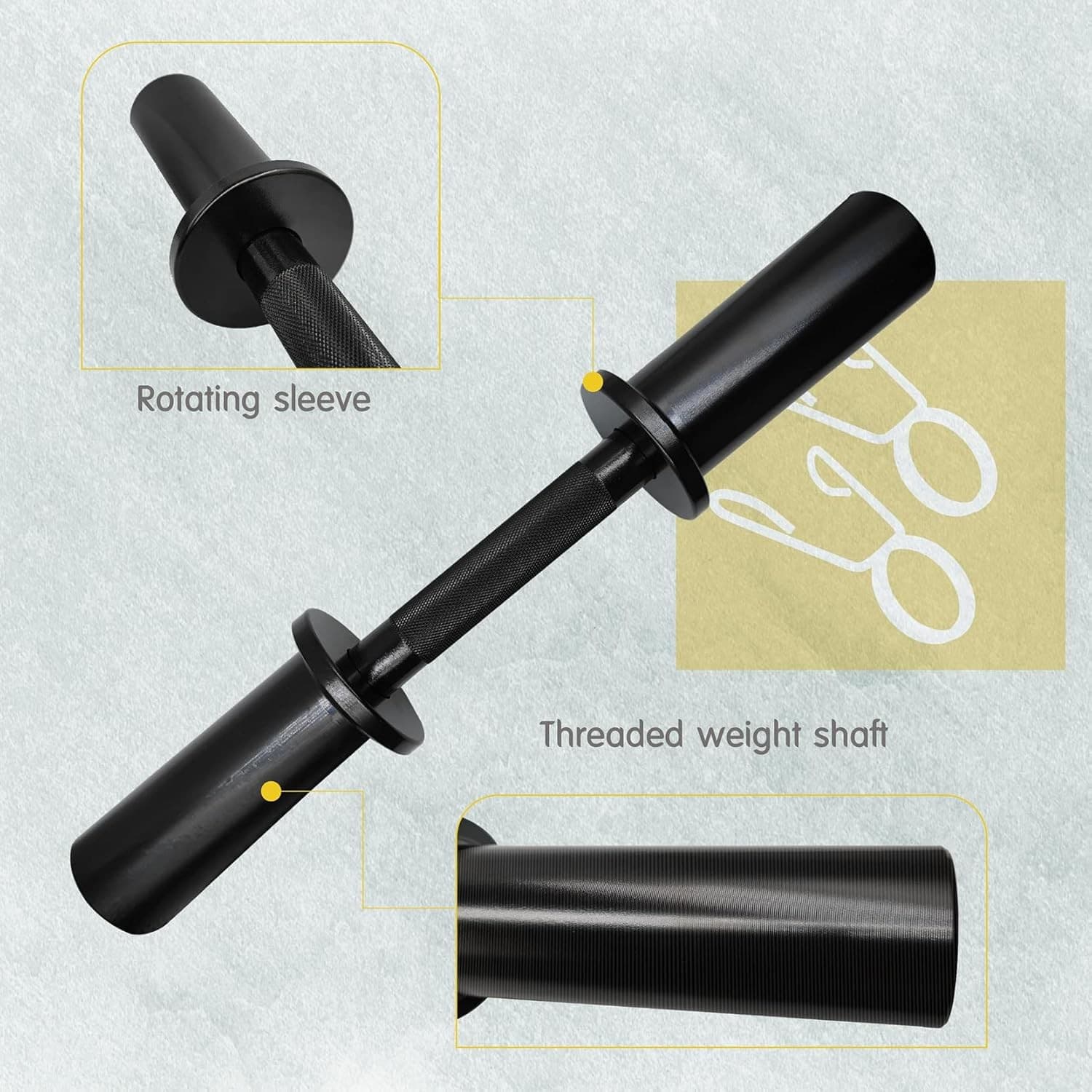 16" Olympic Dumbbell Handles, Loadable Dumbbells 16 inches x 2 inches, Black  2