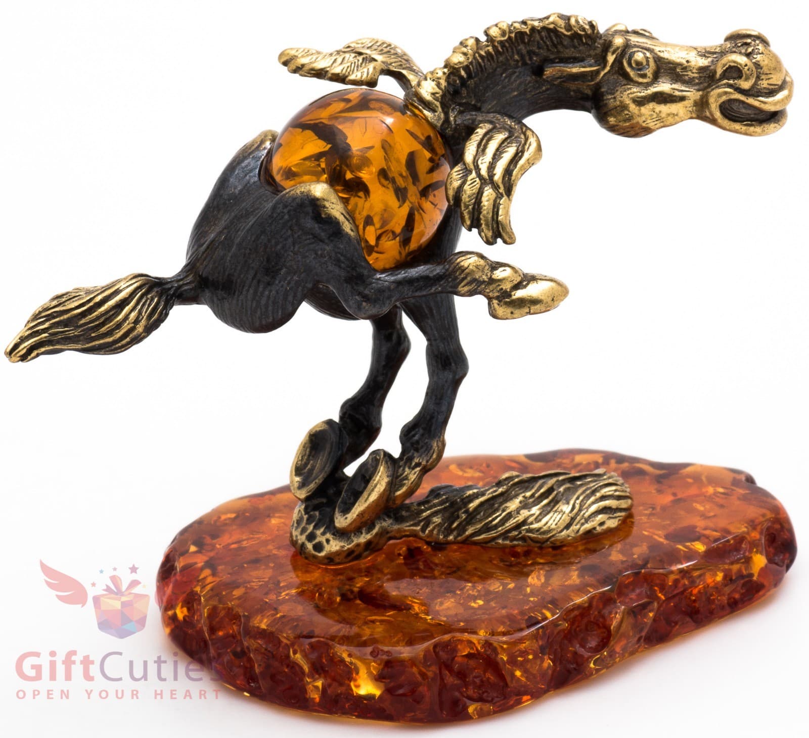  Solid Brass Amber Figurine of Pegasus Horse IronWork