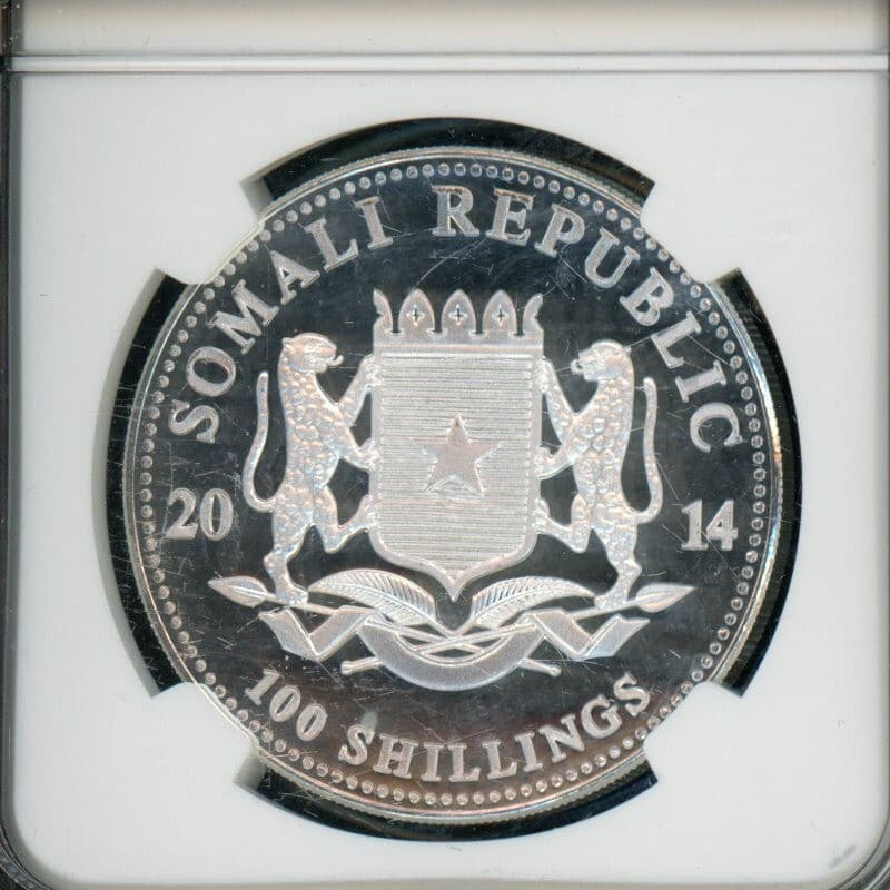 Somalia 2014 100 Shillings Silver NGC BRILLIANT UNCIRC African Wildlife Elephant 4