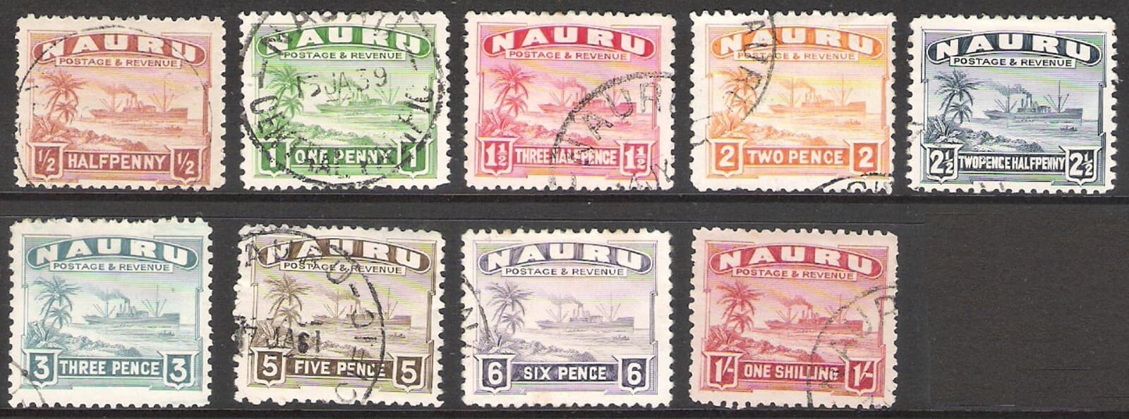 NAURU 1924 SHIPS 9 USED VALUES TO 1/- (F)