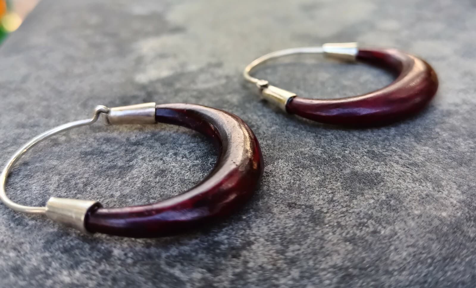 Artisan Crafted Sterling Silver Beautiful Wood Hoop Jewelry Earrings Free Ship
