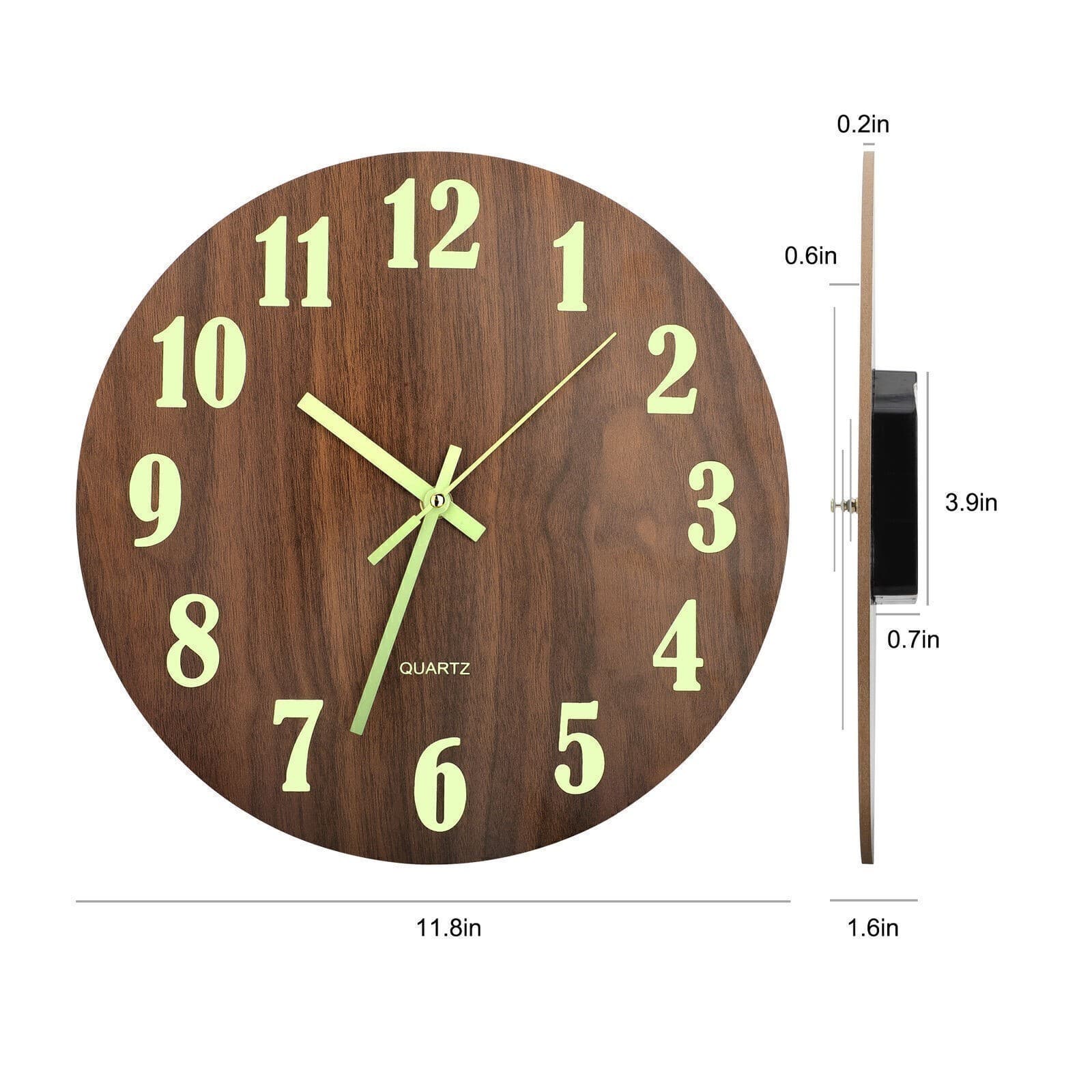 12'' Wall Clock Large Luminous Quartz Night Light Glow In The Dark Silent Home 6