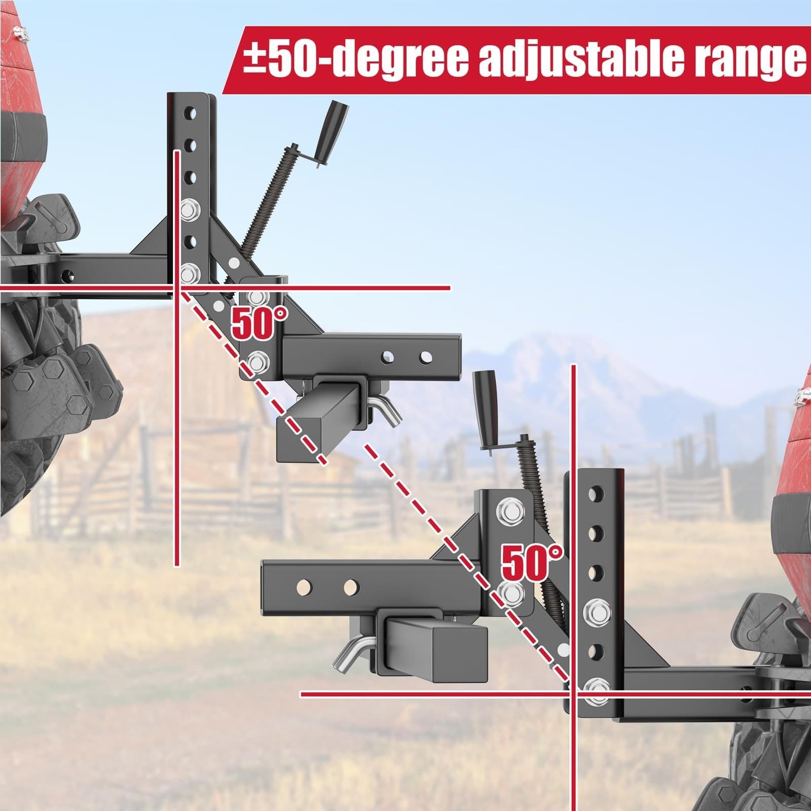 50" Manual Implement Lift, 1-Point and 2-Inch Receiver for ATV/UTV Tractors
