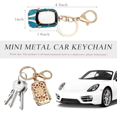 Car Key Chain, Rhinestone Detail 3D Cute Car Model Keychain, Mini Lake Blue 3