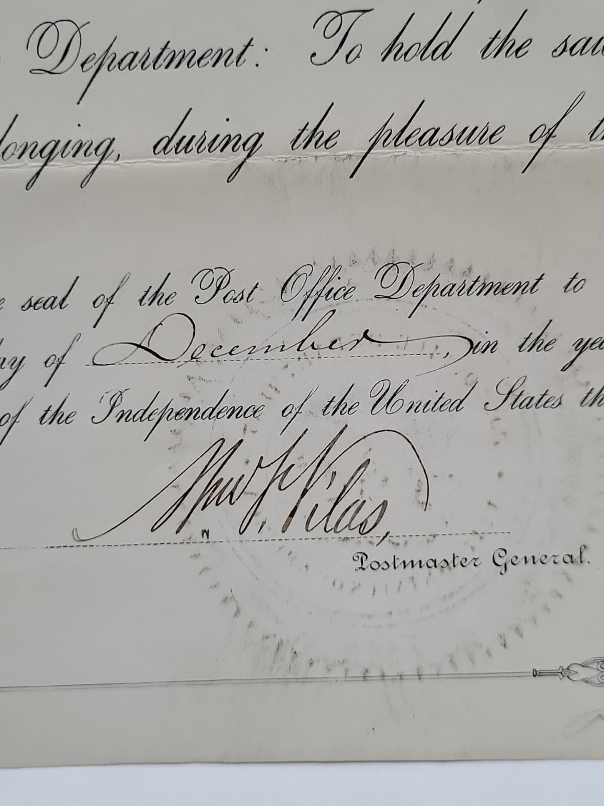 1885 POST OFFICE DEPT. HENRY A LIEB SIOUX CITY IOWA William F Vilas SENATOR TZ 4