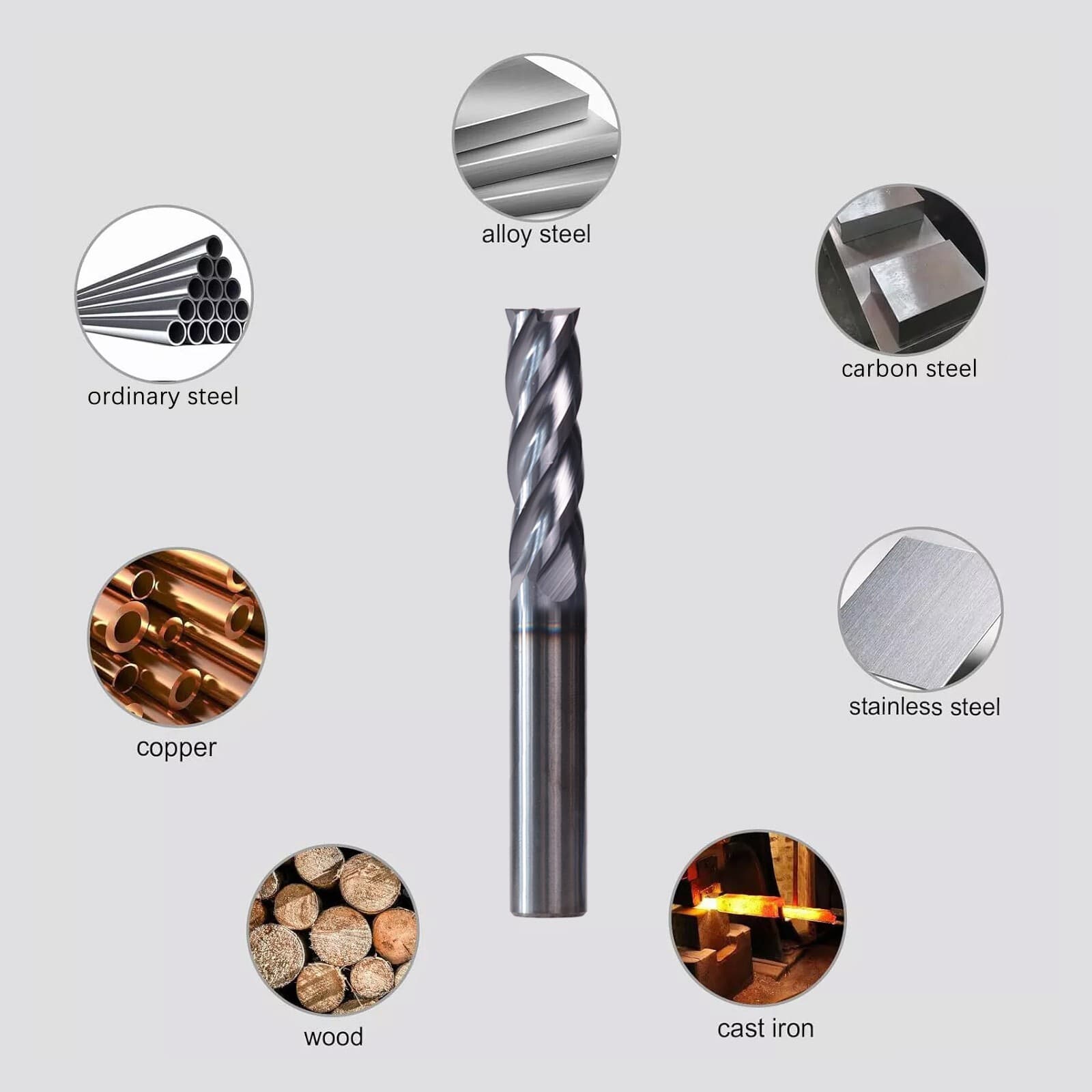 10 PCS 4 Flute 3/16" x 5/8" x 2" Long End Mill Solid Carbide - AlTiN Coated 6