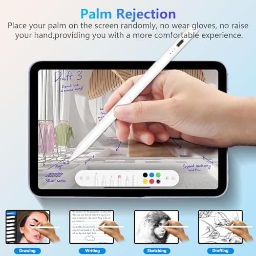 Stylus Pen for iPad 2018-2025, 15 Mins Fast Charge for Apple Pencil 1- White 6