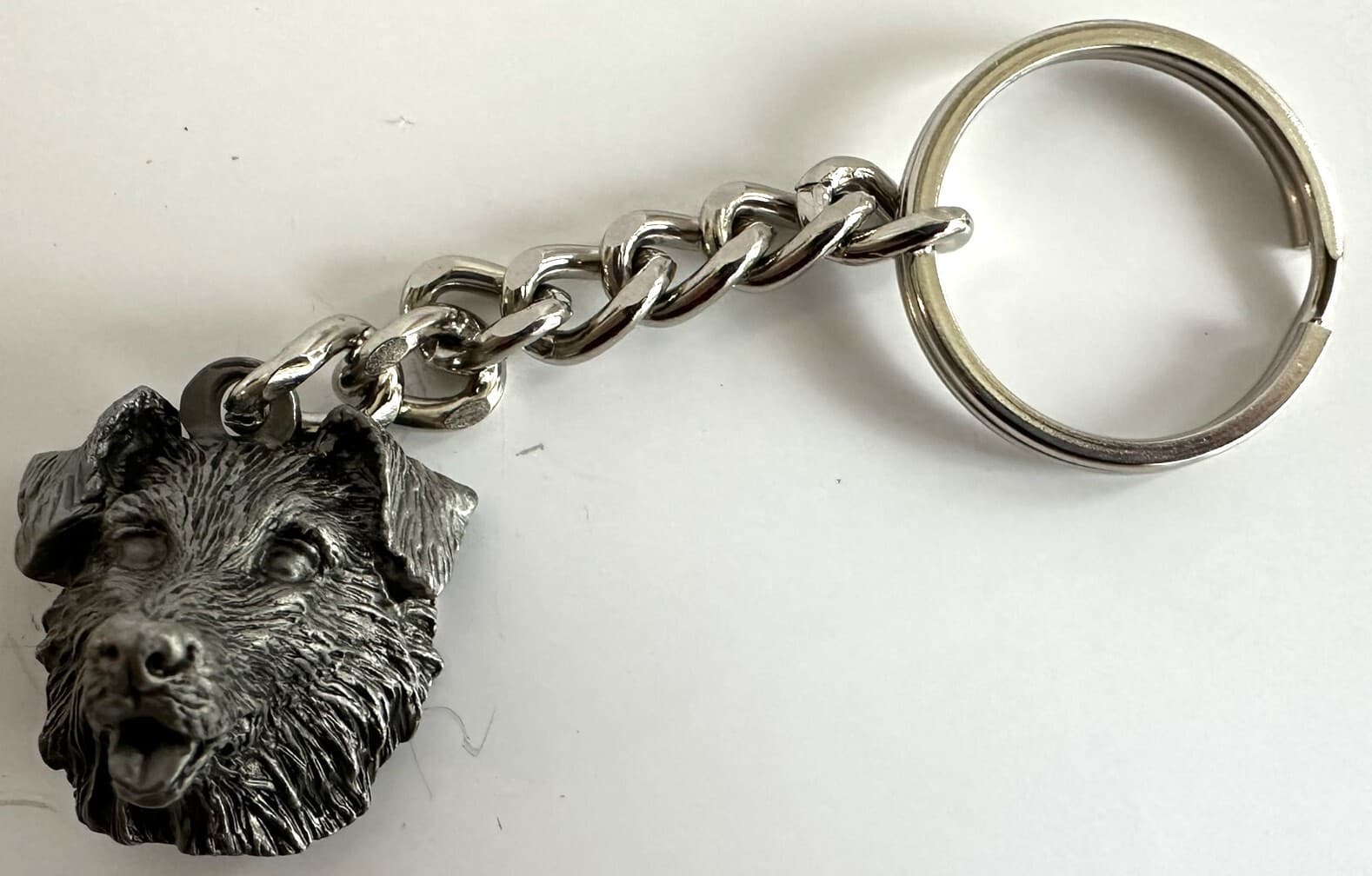 NEW PEWTER BORDER COLLIE DOG HEAD KEYCHAIN SILVER METAL 3