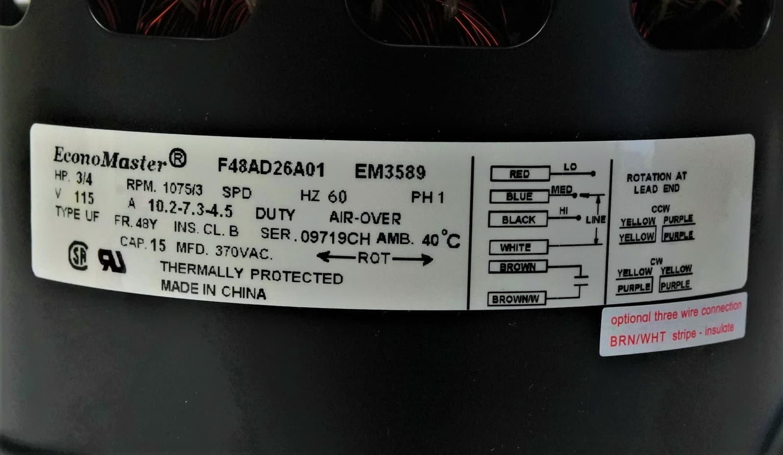 Air Handler Furnace HVAC Blower Motor 3589 3/4 HP 1075/3 RPM 115V 48 Frame 6