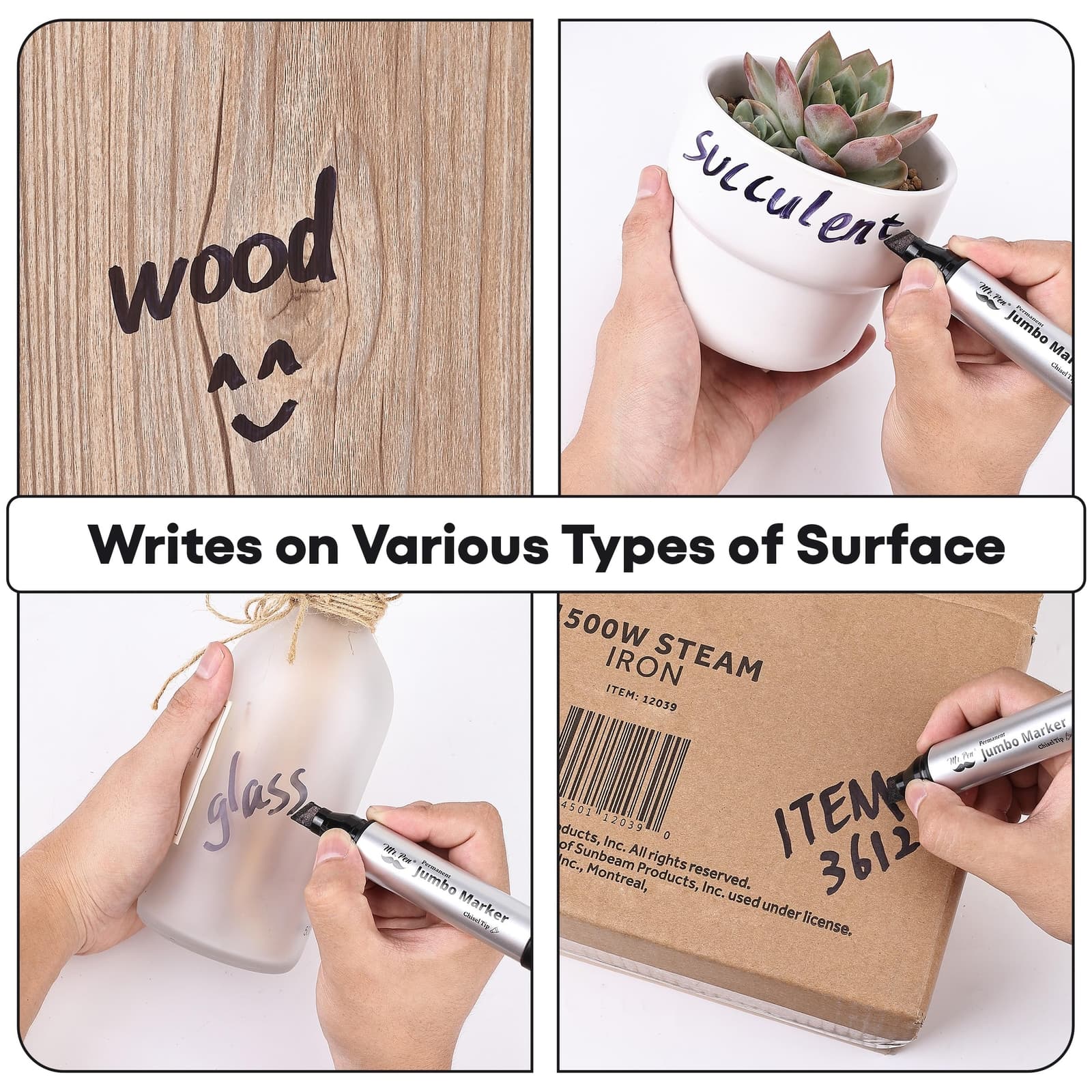 Jumbo Permanent Markers, 4 Pack, Chisel Tip, Black - Thick, Wide Tip, Large Size 6