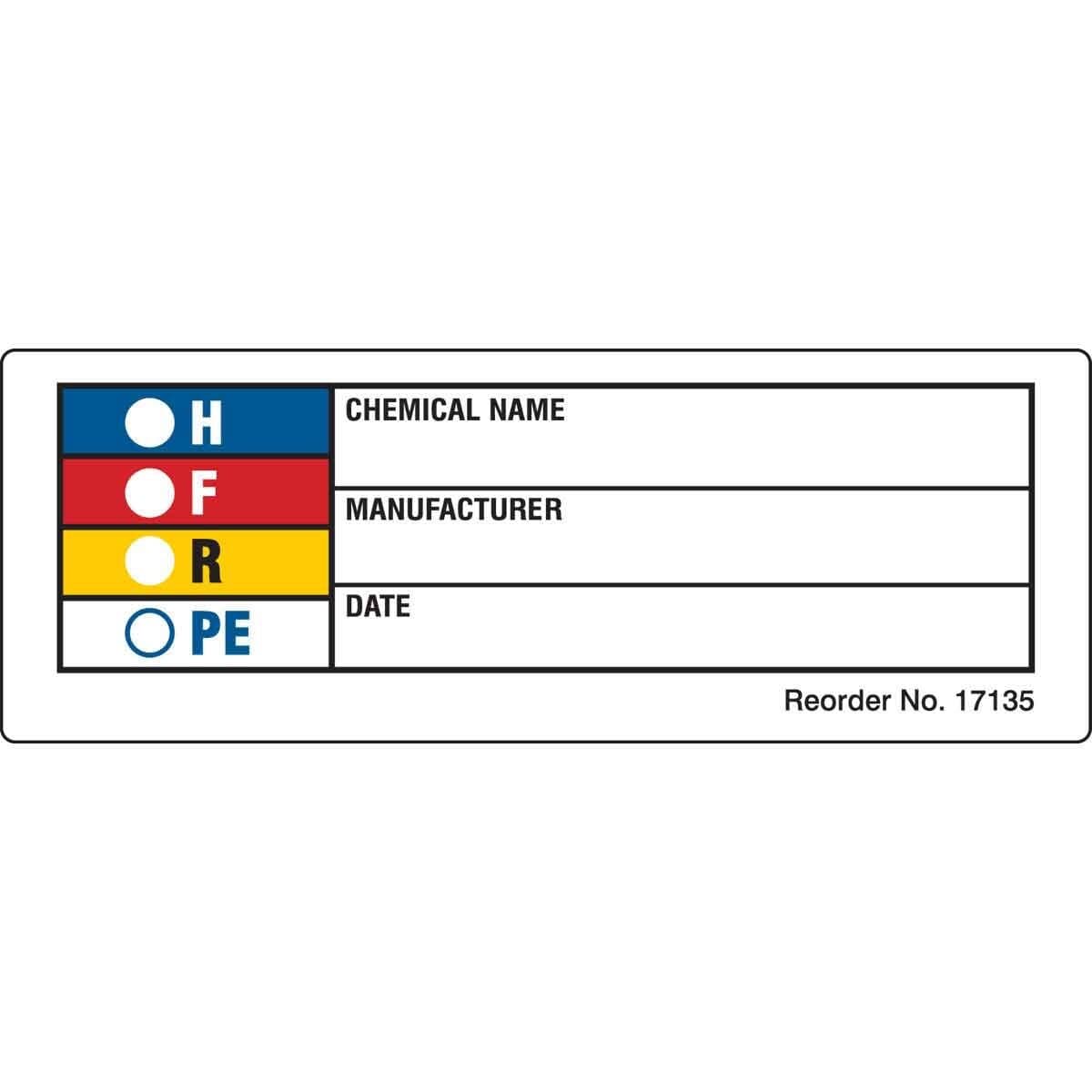 Brady 17135 HMIG Labels Roll of 1000 Chemical Lab Hazard NFPA Material Safety