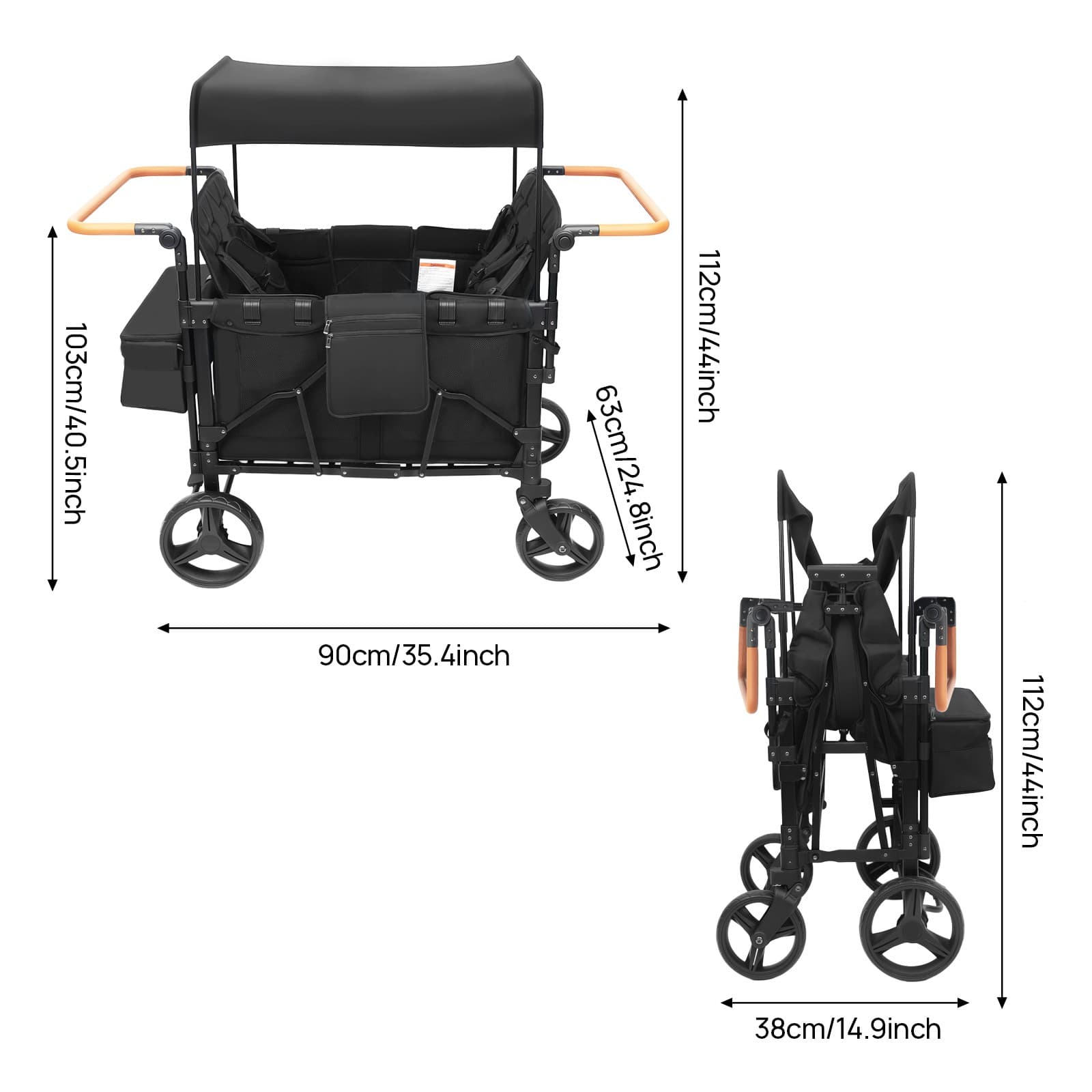 Wagon Stroller for 4 Kids, Toddlers Canopy, Foldable Infant Buggy 2