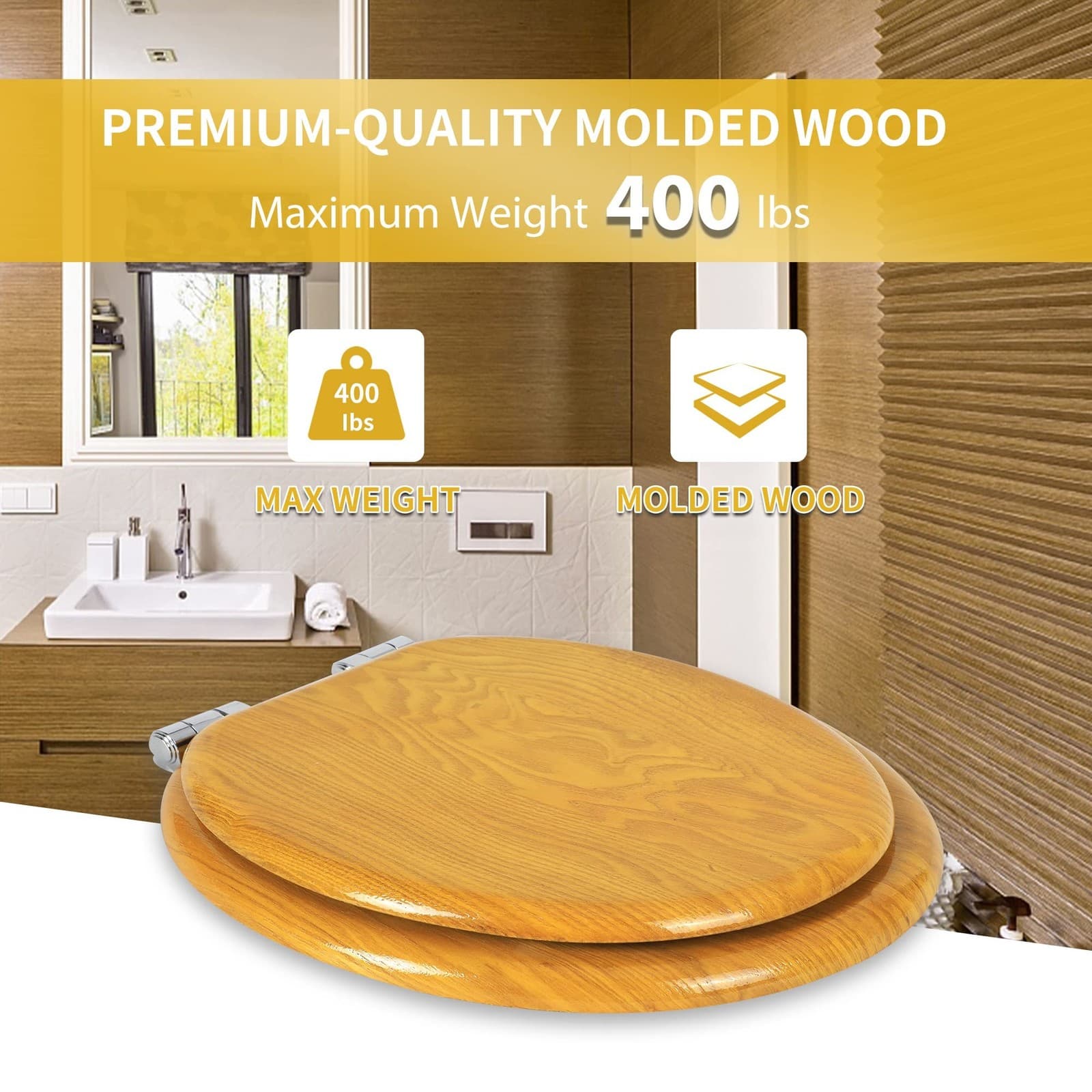 Angel Shield Wood Veneer Natural Toilet Seat with Quiet Close, Easy Clean, Qu... 3