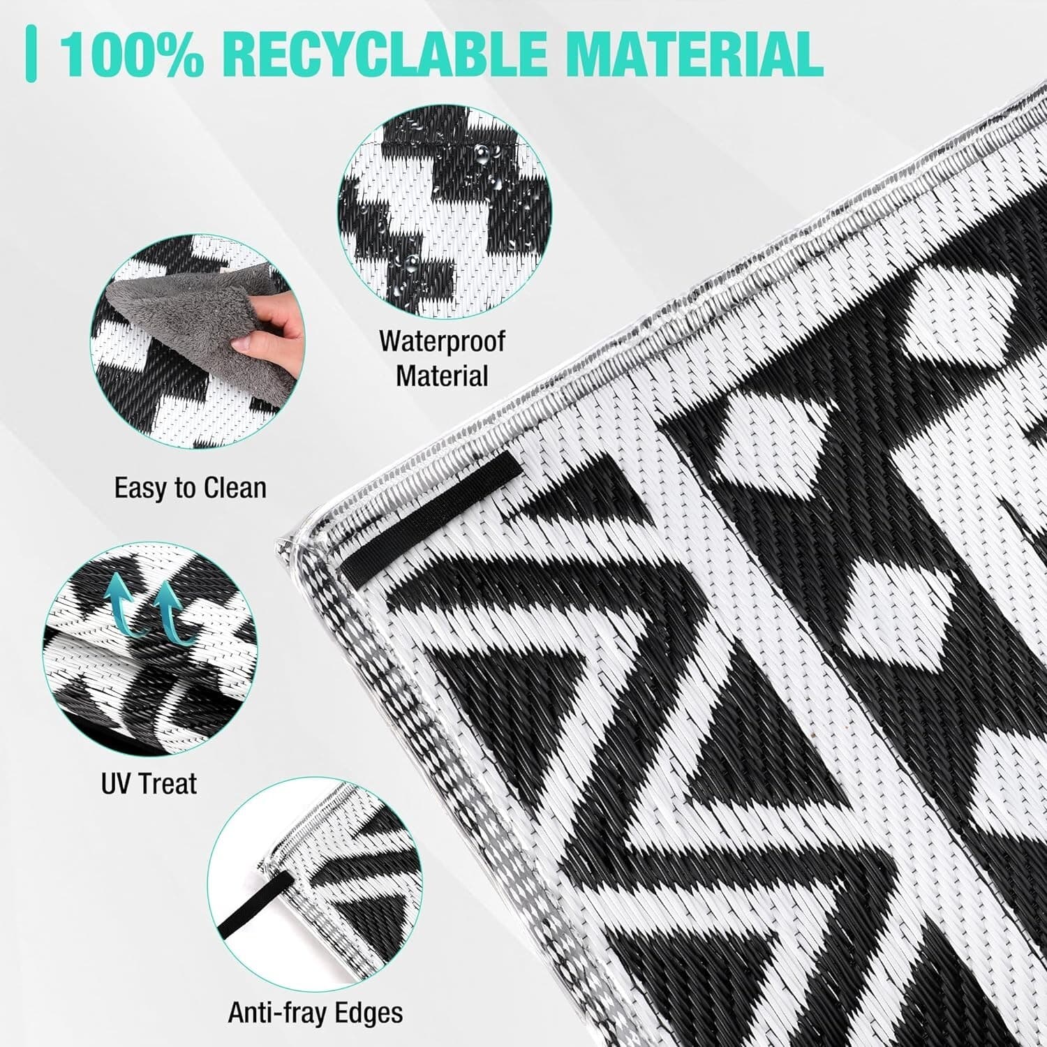 HAUSHOF 8FT Outdoor Rug Waterproof LED Strip Light Reversible Plastic Straw Rugs 5