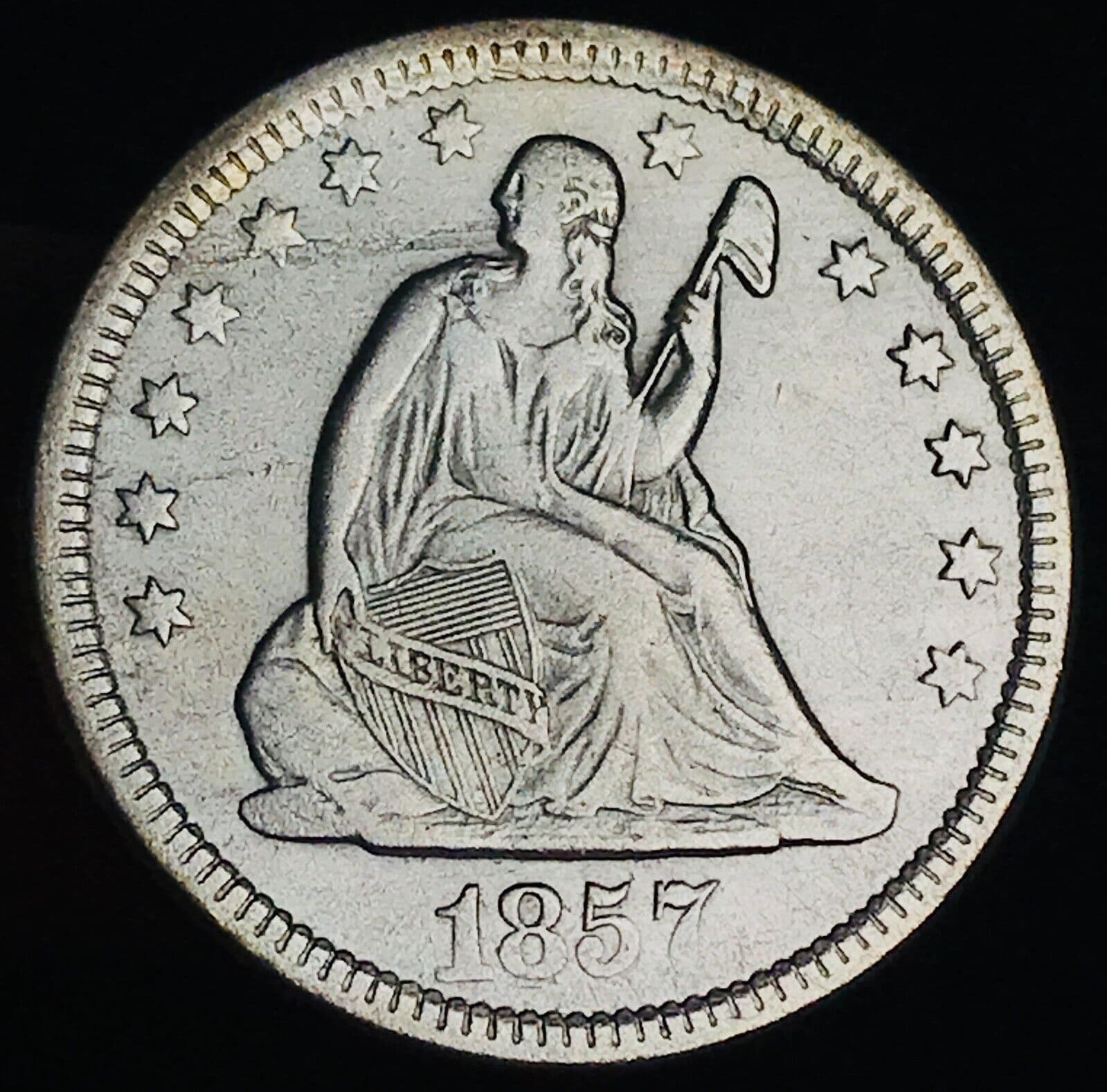1857 Seated Liberty Quarter 25C Ungraded 90% Silver US Coin CC25530 4