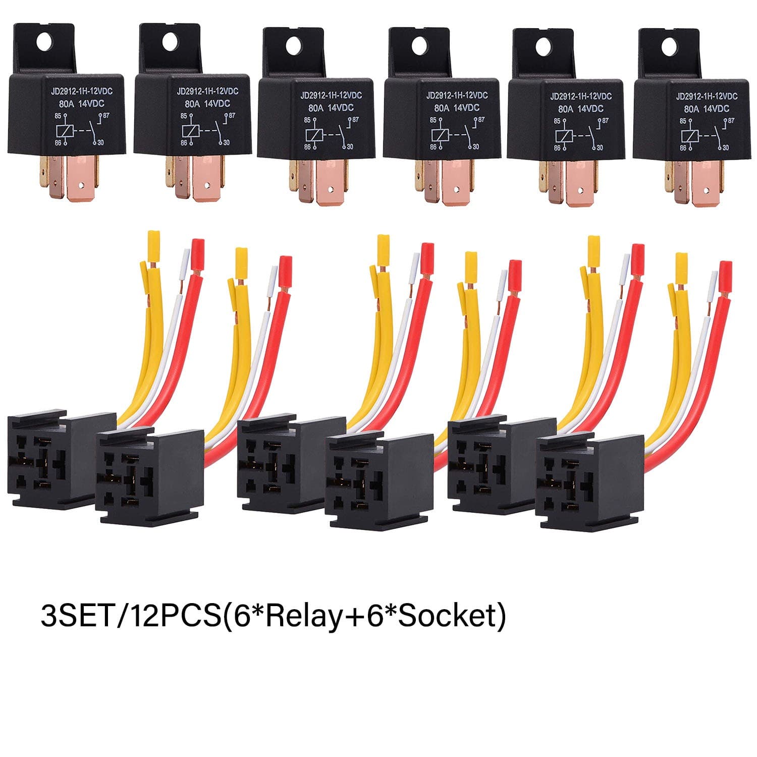 12PCS Car Relay 4Pin DC 12V 80A Normally Open SPST with Relay Socket Plug 4 Wire