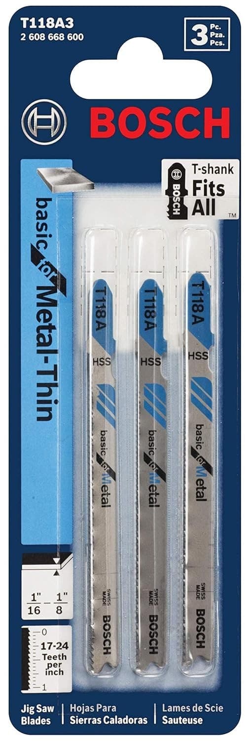 NEW Bosch T118A3 T-Shank Metal-Thin Jig Saw Blade 17-24 TPI 3PC ~ Free Shipping