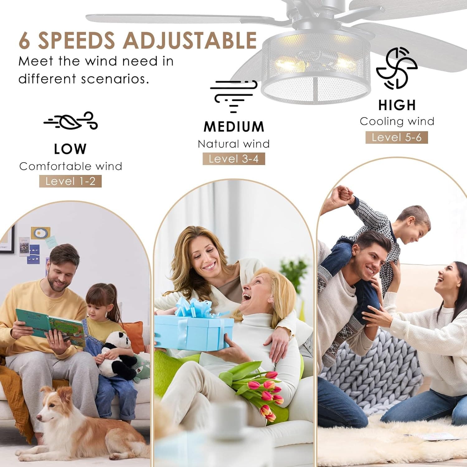 Farmhouse Ceiling Fan with Light and Remote,48" Black Industrial Caged Flush Mou 2