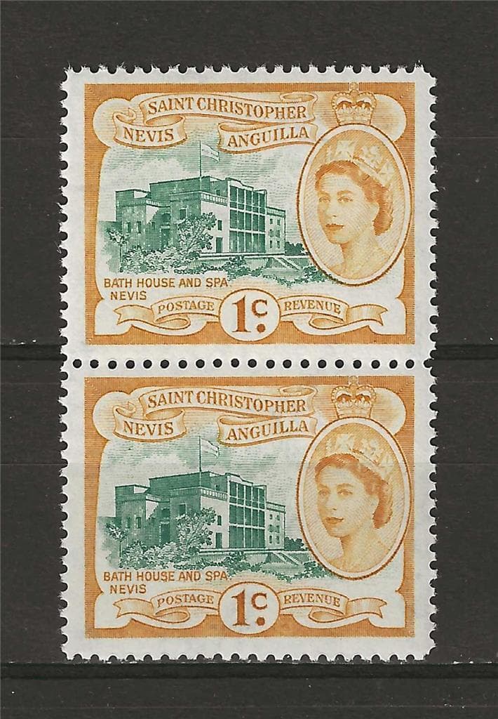 Saint Christopher Nevis 1954 Sc# 121 Bath and Spa Queen Elizabeth pair MNH