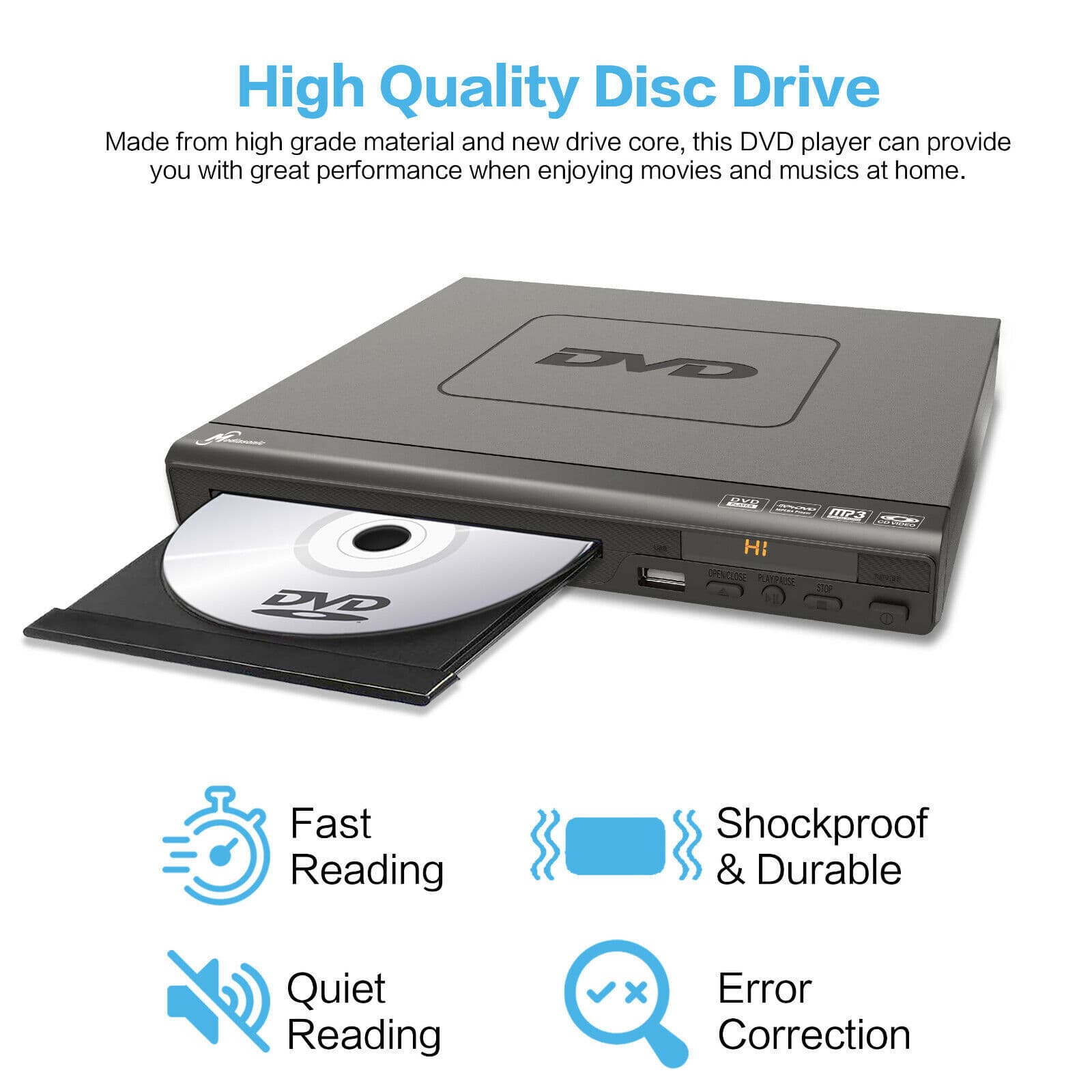 DVD Player All Region Free DVD CD Disc Player AV Output USB Remote Control P1H9 3