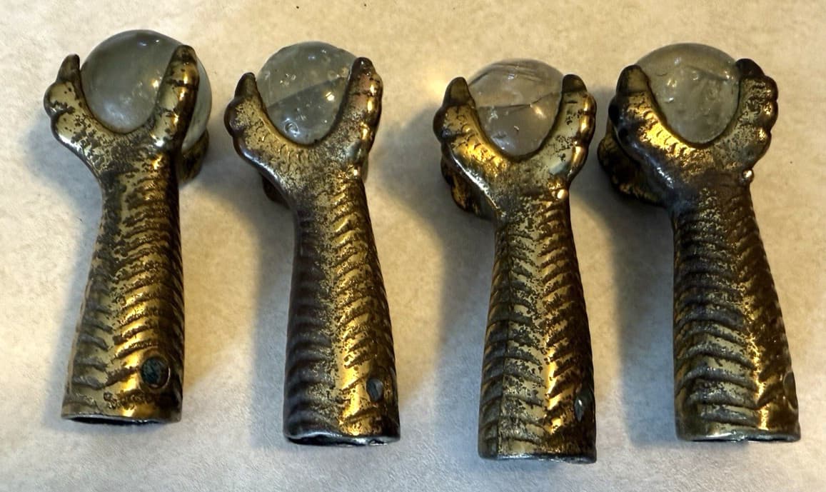 Set of 4 Vintage Glass Ball & Brass Eagle Claw Table Legs 6