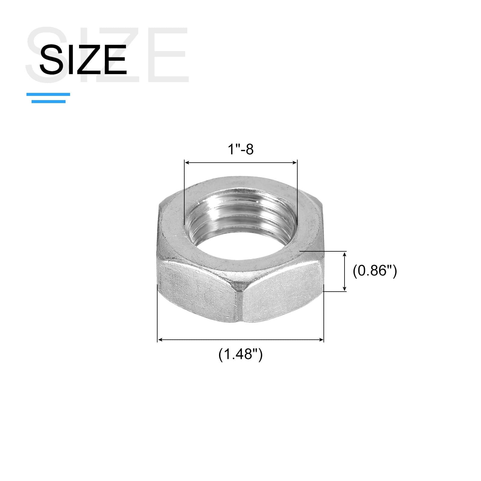 Hex Nuts (1"-8) 1Pcs 316  Steel Coarse Thread Nut Silver 2