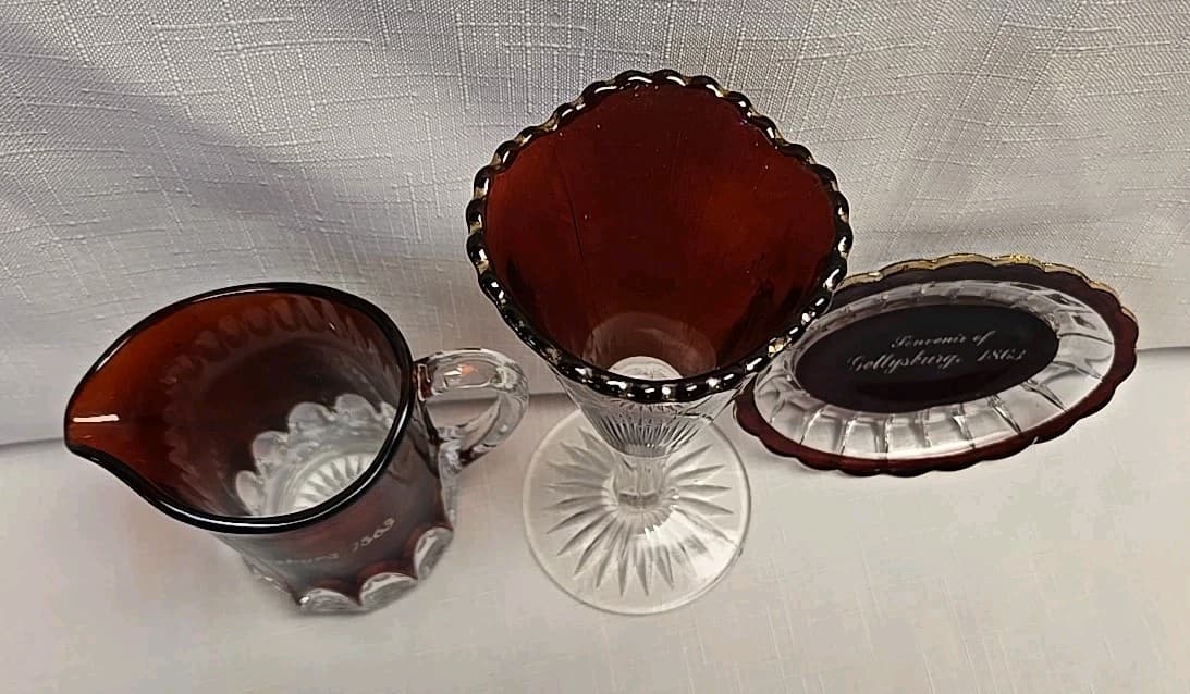 Antique Gettysburg 1863 Souvenir Ruby Flash Red Glass -Lot Of 3 2