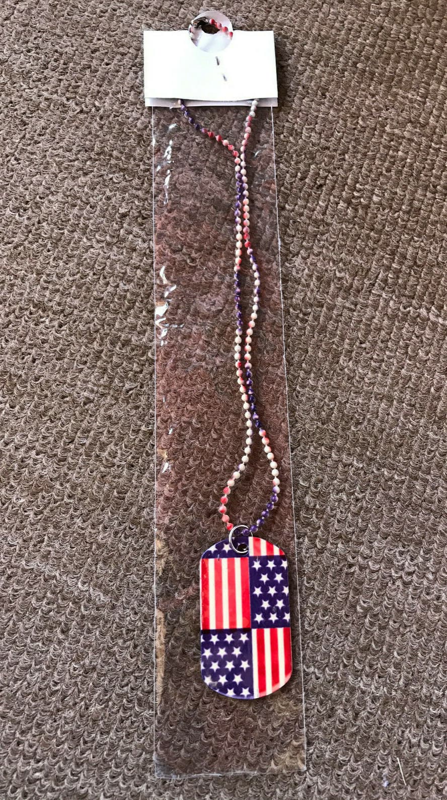 NEW Unopened Pkg American Flag design Dog Tag Necklace (2 sided) 18" Ball Chain 2