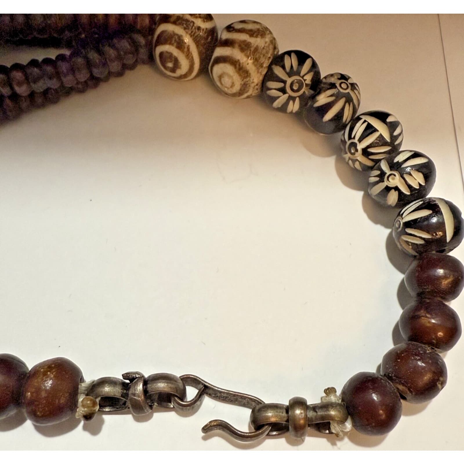 Antique 1850-1900 African Cow Batik Bone Disc Bead Ceremonial Necklace 24" Long 6