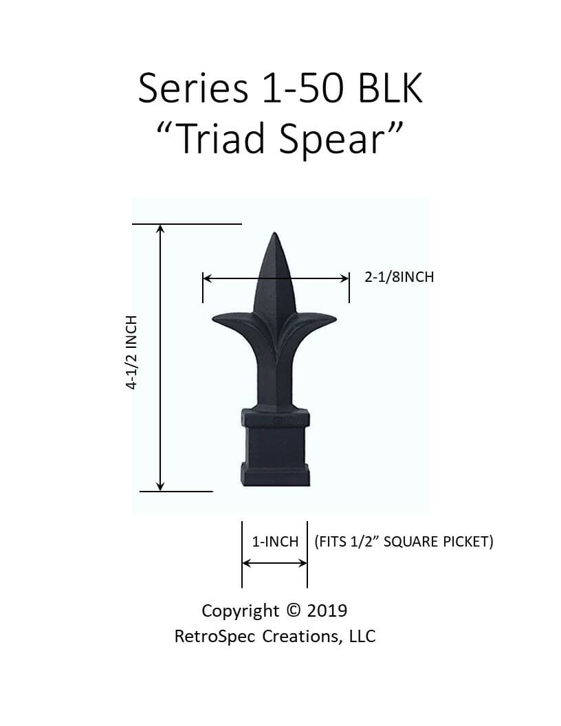 10 EACH (1/2-INCH) BLACK PLASTIC IRON FENCE FINIAL TOPS 1-50 TRIAD SPEAR 3