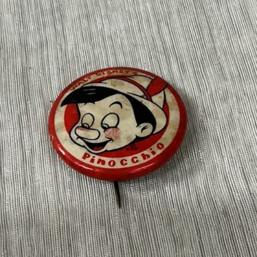 Vintage Walt Disney's Pinocchio Pinback Button 1940s Pinocch