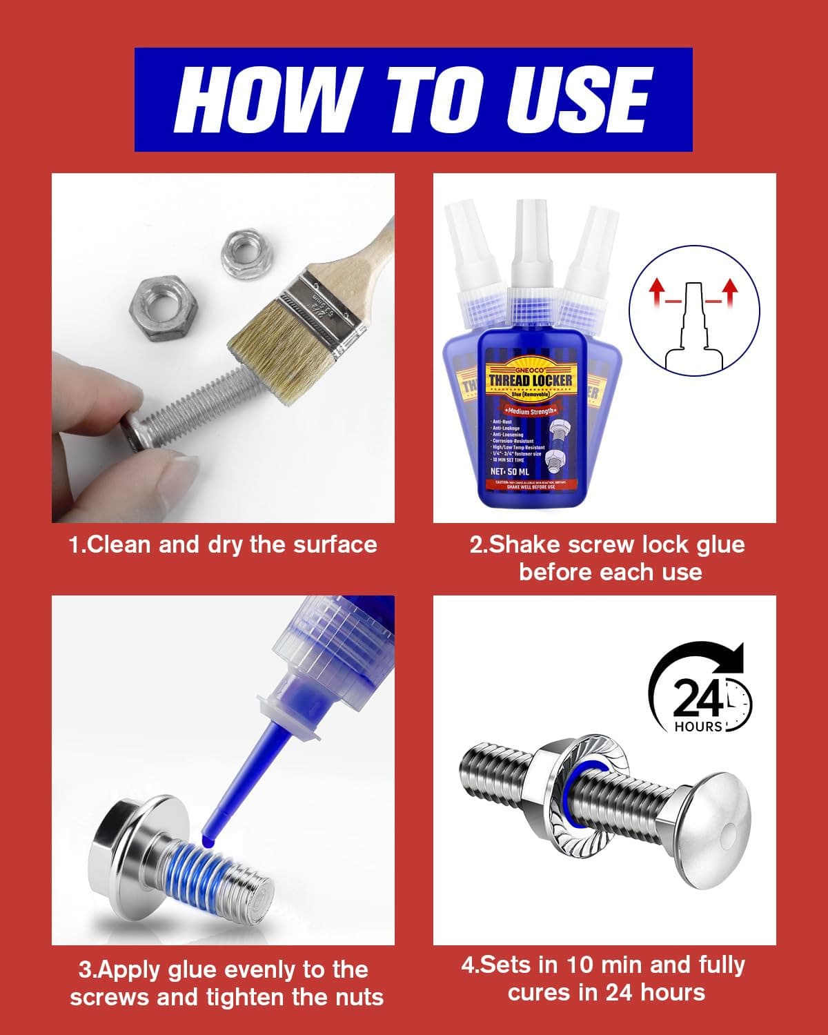 Threadlocker Blue, Thread Lock Medium Strength Lock Tight for Nuts, Bolts, Faste 4