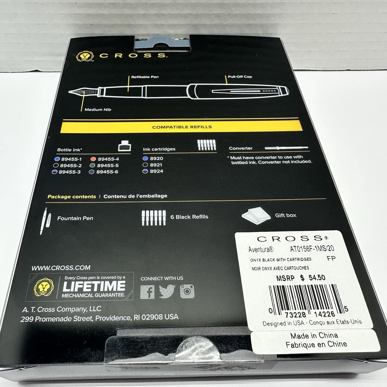 Cross Aventura Fountain Pen Gift Set Onyx Black with 6 Cartridges 2020 New 4