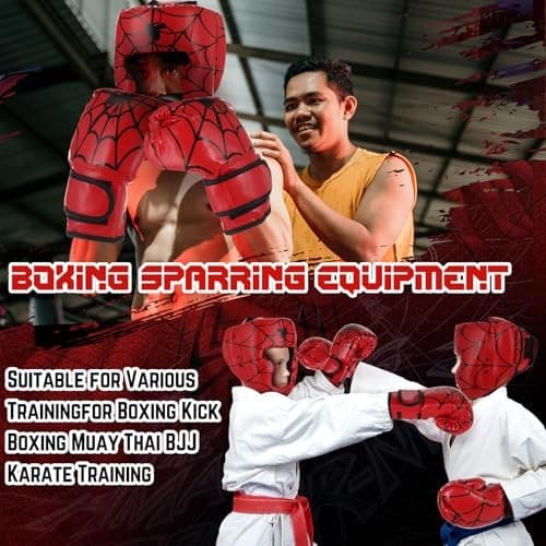 Boxing Headgear and Gloves Set for Kids 6oz Boxing Gloves and Red Spider 5