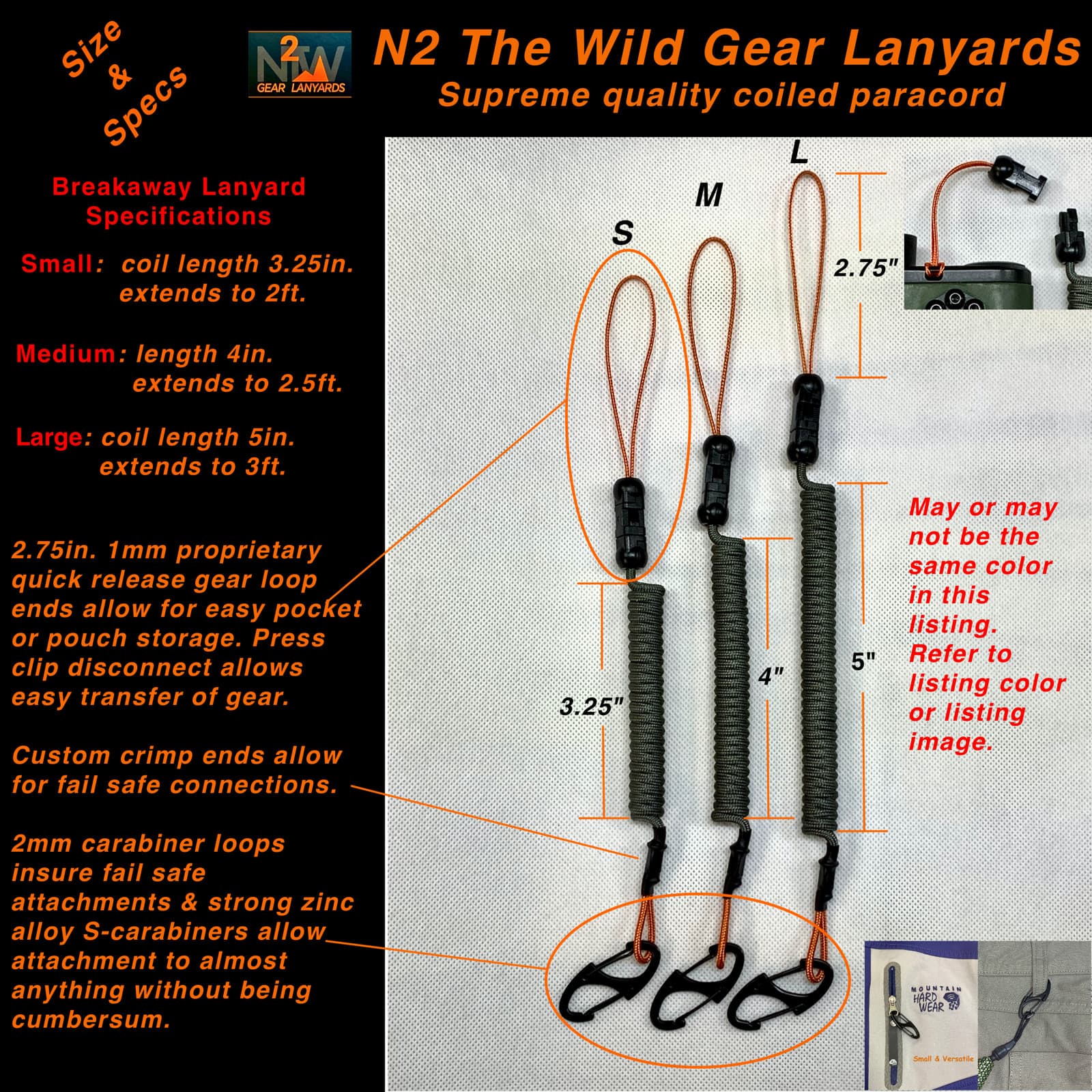 N2 The Wild Gear Lanyards Subalpine & Coyote Lanyard/Tether Coiled Paracord 2
