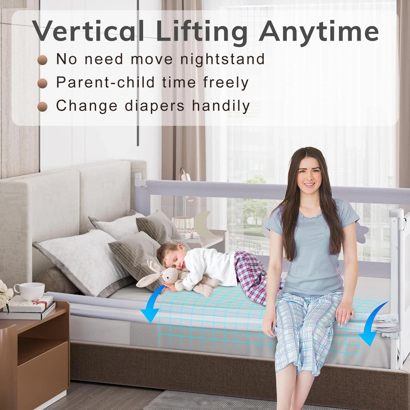 Omzer Bed Rail for Toddlers - (3 Pack) Toddler Bed Rails with Double Child Lock, 4